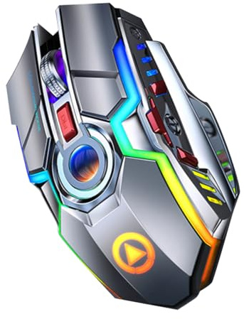 KONTONTY Souris de Jeu Matériau Abs Silencieux sans Fil 7 Boutons Rechargeable RGB Transmission 2.4ghz et Câble USB pour Gaming Entre Amis