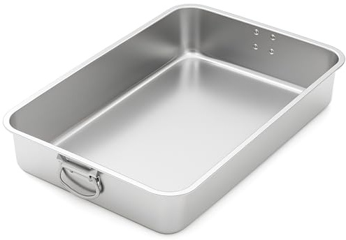e esscopro 23.5''x15.5''x4''roasting Pan Stainless Steel Turkey Roasting Pan Extra Large Thickened Baking Tray with Handle for Christmas Thanksgiving Oven Turkey Roasts Multilayer Lasagna Baked Goods