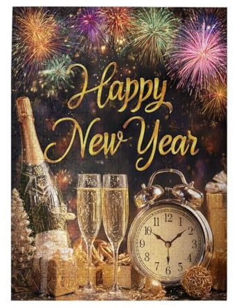 Vextrovia New Year’s Eve Clock & Confetti Celebration Design, Wooden Jigsaw Puzzles for Adults 500 Pieces, Great for Party Entertainment,Boosts Teamwork,Fun Game for Friends & Family Gatherings