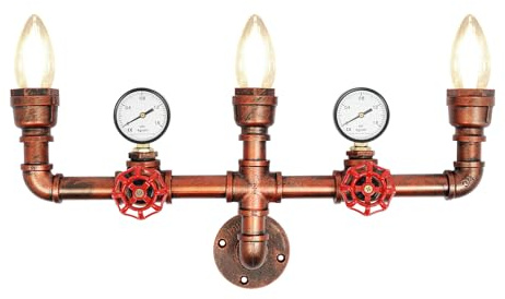 LIAIZE 3-Licht Water Pipe Wandlampe, Vintage Industrial Metall Wandleuchte, Retro Wasserrohr Steampunk Wandleuchter