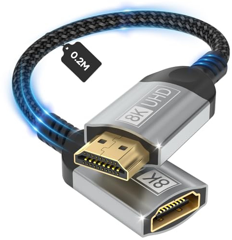 Nersligek Câble D’Extension HDMI 8K 0.2M, Câble Rallonge HDMI 2.1 Mâle-Femelle 48Gbps Ultra Haute Vitesse UHD HDR Arc 3D Compatible avec TV Stick Roku Blu-Ray Xbox PS5 PS4 HDTV