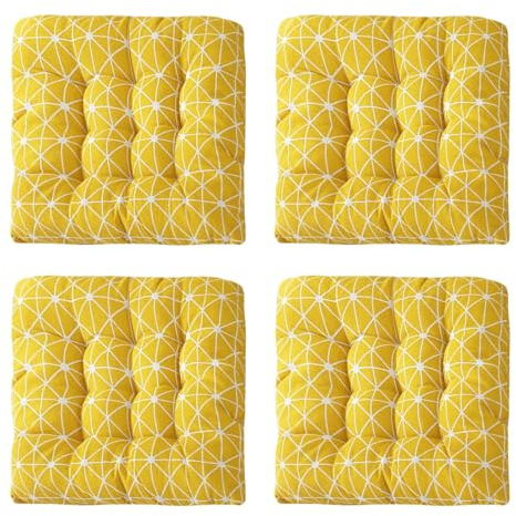 XJHKG Cojines Antideslizantes para Asiento de Cocina, Cojines Cuadrados para Silla de Comedor con Lazos, Juego de 4(B-23,30x30cm)