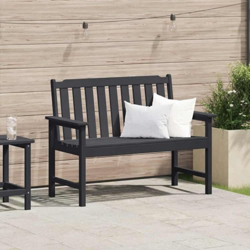 Teenpull Gartenbank mit Kissen Schwarz, 120x59x88cm HDPE Kunststoff, wetterfest, 2-Sitzer für Terrasse, Garten, Balkon, einfache Wartung