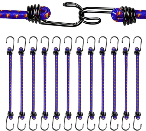 AWBEOT 12 Piezas Pulpos Elasticos con Gancho 30 cm Cuerdas Elásticas con Gancho 10 mm Tensores Elásticos para Lonas, Portaequipajes, Coches, Bicicletas, Azul