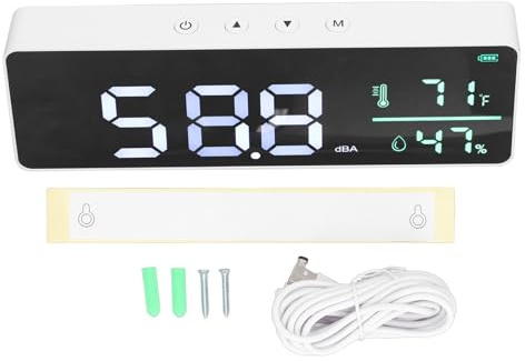 Fonometro Professionale Certificato, Decibel Metro 3 In 1, Bianco - Misurazione Precisa Rumore Temperatura Umidità, Uso Interno Ed Esterno