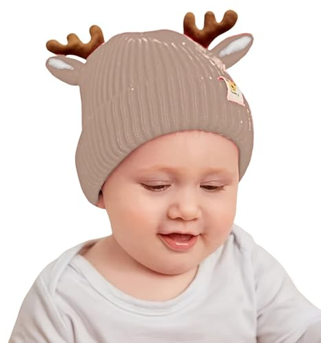 Nlaayong Weihnachtsmütze Winter Mütze Rentier, Wintermütze für Kinder mit Ohren und Geweih, Weihnachtsmütze Strickmütze, Dicke Wintermütze Wärmende Mütze, Mädchen-Accessoires für Babys