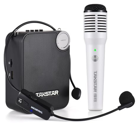 Walmeck Amplificador de Voz Inalámbrico con Micrófono Dual -7112 con Alcance de 40 M, USB, TF, AUX.20W para Aula, Capacitación, Promociones, Sonido, Altavoz Portátil con