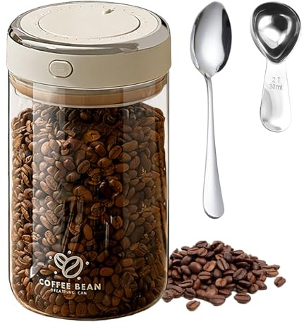 Joyseedi Airtight Coffee Bean Storage Container with One-way CO2 Valve, Food Containers with Lids Borosilicate Glass Coffee Canister with Date Tracker Storage for Sugar Tea and Nuts (Small, 1100ml)