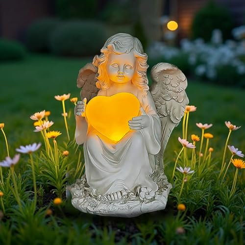 Solar Engel Gartenstatuen,Grablichter für Draußen,Solarbetriebenes Engel-Ornament,Feenengel-Skulptur, Betende LED-Schutzengel-Figur,für Gärten, Rasenflächen, Innenhöfe, Terrassen (1-Mitgefühl)