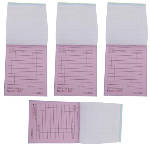 VILLCASE 4 Talonarios de Recibos 64 Hojas 3 Copias Tamaño 64x99 Mm Libro de Caja para Pedidos Formulario de Pedido Bloc de Recibos para Oficina y Pequeñas Empresas