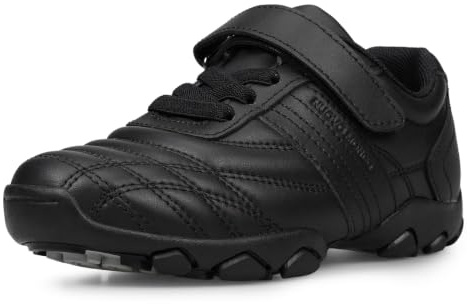 UOVO Boys School Shoes Black Leather Trainers for Kids Easy Fastening Non Slip Rubber Sole Comfortable Uniform Footwear for Walking Sports Schoolwear UK Child 13 32EU