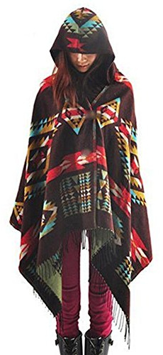 LATH.PIN Mélange de laine à capuche cape Blanket Manteau Cape Echarpe Epaisse Poncho de Femmes Foulard Couverture Chaud, Café, L(taille unique）
