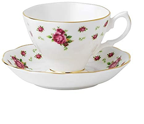 Royal Albert Modern Vintage NCRWTW26135-Taza de té y platillo, Juego de 2 Piezas NCR Blanco, China, Porcelana de Ceniza de Hueso, Country Roses White, 6.5 Ounces, Set of 1 Teacup & Saucer, 2