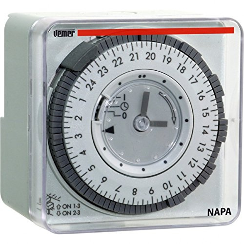 VEMER VE049300 NAPA-ED - Interruptor Horario Electromecánico, Temporizador con Programación Diaria sin Reserva de Marcha, Instalación en Pared, Panel o Carril DIN, Gris Claro