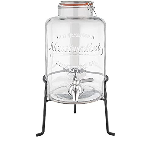 Olympia Nantucket Style Drink Dispenser with Wire Stand - Lockable Lids, Retro Durable Stainless Steel Tap Glass Dispenser - 155(H) x200(B) x150(T) mm