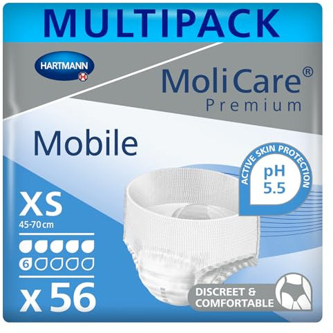 MoliCare Mobile, Pañales para Adultos con Incontinencia, Ropa Interior Absorbente para Hombres y Mujeres, Talla XS, 14 unidades - Pack de 4