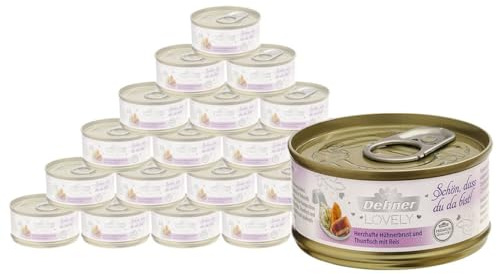 Dehner premium härlig kattfoder vuxen, kompletteringsfoder, kycklingbröst och tonfisk med ris, 24 x 70 g (1 680 g)