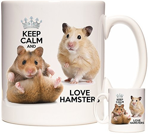 KAZMUGZ Hamster Mug. Keep Calm and Love Hamsters. White Ceramic Mug Featuring Images of Hamsters on Both Sides