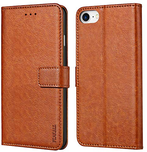 Peakally Coque pour iPhone SE 2022 5G/SE 2020/6/6S/7/8, Housse de Protection Etui à Rabat Premium en Cuir PU [Pochette de Portefeuille] [Fermeture Magnétique] - Marron