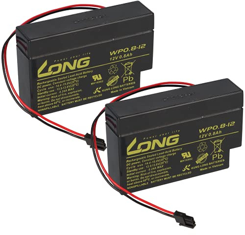 2 x Kung Long batteri WP0.8-12H 12 V 0,8 Ah hem och hus kontakt AGM blybatteri