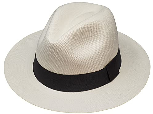 Borges & Scott Der Hudson - Fedora Panamahut - Weiß mit schwarzem Band - Rollbarer und Leichter Original Panama Hut - 54cm