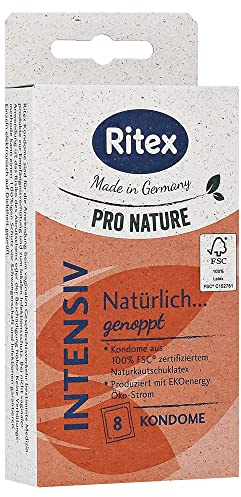 Ritex Pro Nature Intensiv, 8 Stimulierende Kondome, Genoppte Kondome mit luststeigernder Struktur, Öko-Kondome, nachhaltig produziert