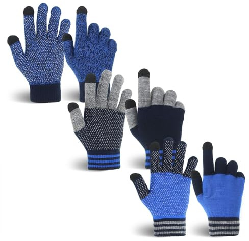 MIG4U Kid's Winter Warm Magic Gloves Stretch Gripper Knitted Gloves for Children Teens Boys or Girls 3 Pairs,size M