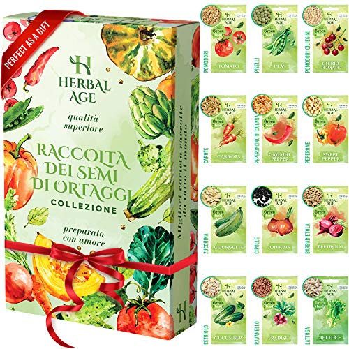 HERBAL AGE Kit Semi Ortaggi, 12 Varietà di Semi Orto, 5100 Semi da Piantare, Pomodori, Carote, Cetrioli, Zucchine, Giardinaggio Regalo