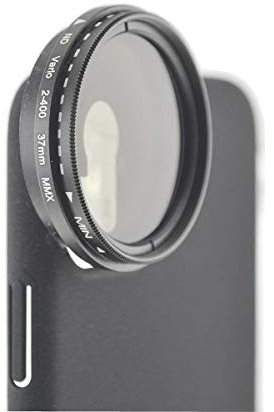 System-S ND Vario Filter 37 mm Neutraldichtefilter in Schwarz mit Hülle für iPhone 12 Pro