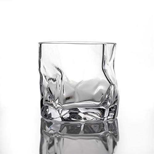HNGM Tumblers Art Design Crumple Irregular Frosted Brandy Snifter Whiskey Rock Glass Old Fashioned Cup Liqueur Whisky Tumbler Beer Glasses (Capacity : 245ml 10oz, Color : 1 x Transparent)
