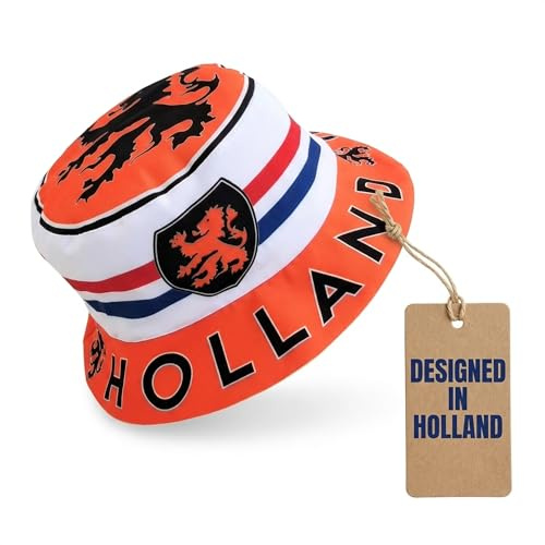 Holland Sonnenhut Fischerhut – Sonnenschutz im Fan-Design – Orange mit Rot-Weiß-Blauem Streifen