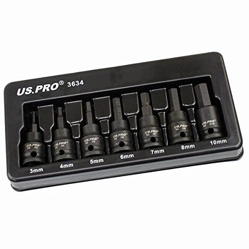 US PRO Tools 3634 - Juego de 7 llaves de vaso hexagonales de impacto DR de 3 a 10 mm