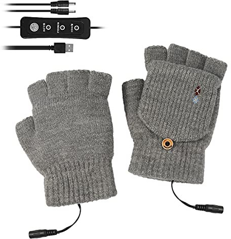 Petyoung Unisex USB Beheizte Handschuhe Einstellbare Temperatur Winter Full & Halbe Finger Wärmer Laptop Handschuhe Fäustlinge für Frauen Männer Mädchen Jungen