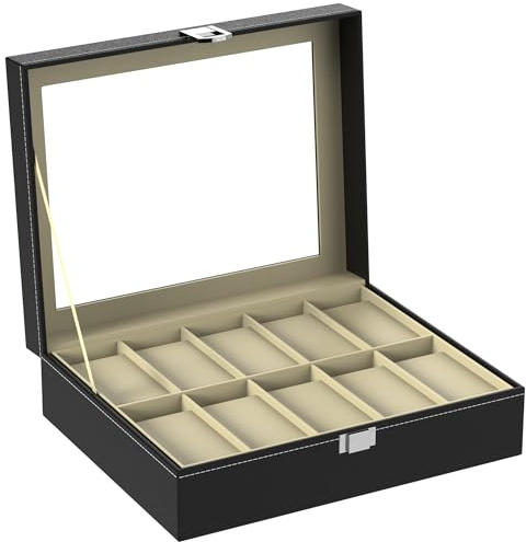 ZENO Watch Box | Watch Case | Watch Box for Men | Watch Boxes | Leather Watch Jewellery Display Storage Box | Bracelet Organizers Display Boxes with Pillow Holders (10 Grids)