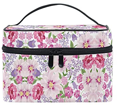 Floral Flower Plant Blossom Pink Cosmetic Bag Organizer Zipper Makeup Bags Pouch Toiletry Case for Girl Women