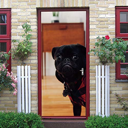 LuSeven stickers porte de douche Chien animal noir 77x200cm(30.31 inches * 78.74 inches) Autocollants de porte 3D pour portes intérieures autocollant de porte étanche effet 3D papier peint bricolage p
