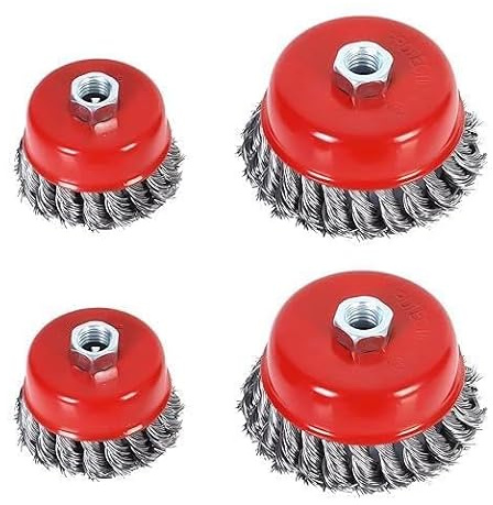 Stahl Drahtbürsten für Winkelschleifer mit M14 Gewinde, 75mm Topfbürste & 100mm Kegelbürste Hochleistungs Drahtrad zum Entrosten, Reinigen & Polieren(4 Pack)