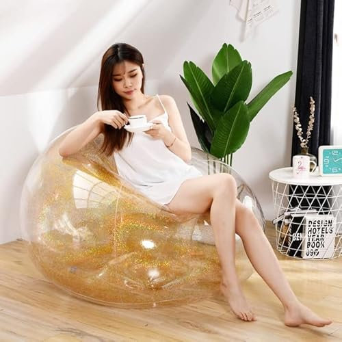 AllForYou Tragbare aufblasbare Sofa Haushalt im Freien transparent PVC Pailletten Pure Farbe Moderne Einfachheit Verdicken 90 kg Lager Sofa-Stuhl, Gold