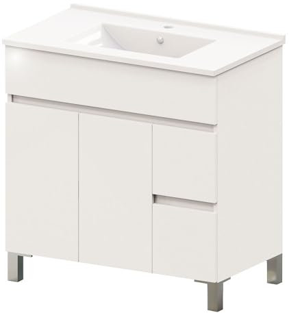 Kibath Mueble de Baño con Lavabo Urban 80 cm 2 cajones y 2 Puertas Acabado Blanco Brillo Fabricado en Madera