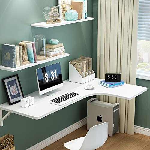 XUAN Wandklapptisch Klappbarer Eckschreibtisch L-förmiger Schreibtisch Computertisch Schwimmender Laptoptisch Wandtisch Platzsparender 2.5cm Dick (Color : White, Size : 100x60x40cm/39x24x16in)