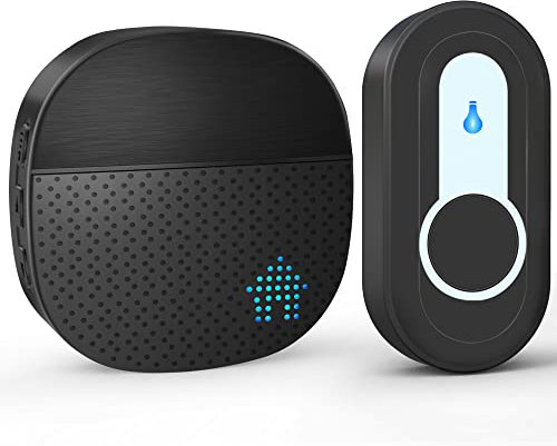 Campanello Senza Fili, Campanello di Casa Doorbell Impermeabile, Wireless Doorbell con Raggio d’Azione 400M, Indicatore LED, 5 Volume Regolabile, 55 Suonerie, Nero