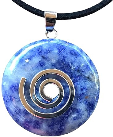 Steinfixx® - Premium Blauer Aventurin Donut (Blauquarz) optional als Kette mit Silber- oder Goldanhänger und 80cm Lederband | Heilstein | Edelstein | Chakra-Stein