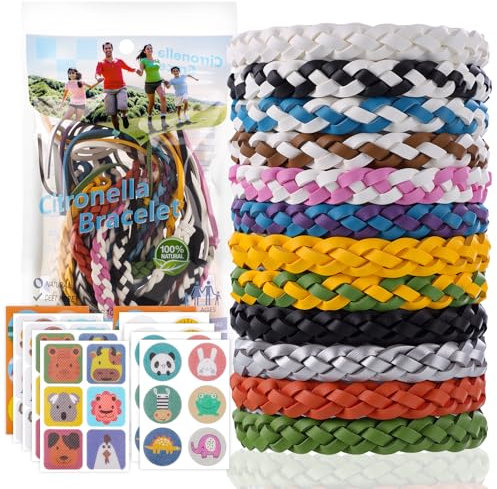 Hbaid Mosquito Repellent Bracelet 12 Pack Adjustable Leather Band & 60 Insect Repellent Stickers Combo, DEET-Free Insect Repellent Bracelets for Adults & Kids Black Matte