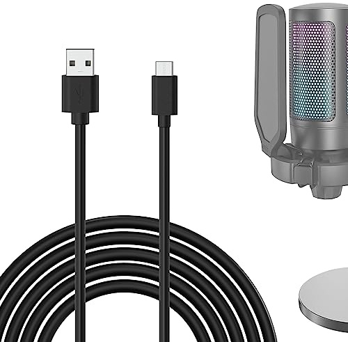 Geekria for Creators USB-A till typ C-mikrofonkabel, 3 m, kompatibel med FIFINE AmpliGame A6, HyperX QuadCast S, SoloCast, Logitech G Yeti GX, Tonor TC30 mikrofonkabel (svart)