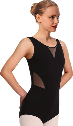 Mulnall Danza Leotardo Chaleco Vestido de Malla Revestimiento de Pecho Maillot de Danza Gimnasia Malla Bodysuit para Mujer (23606-06-S)