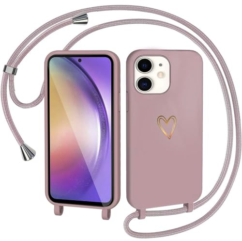 CaseLover Handyband kompatibel mit iPhone 11 Hülle mit Band, Pink | Herz Muster, Silikon Necklace Handyhülle mit Abnehmbar Kordel zum Umhängen, Stossfest Bumper Handy Schutzhülle Case 6.1