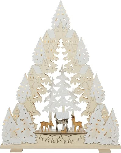 Rudolphs Schatzkiste Lichterspitze Waldzauber mit Rehen LED-Beleuchtung Natur BxHxT 52x65,5x5cm NEU Schwibbogen Lichterbogen Fensterbogen Spitzbogen Erzgebirge Weihnachten Bergbau Bergmann Licht Holz