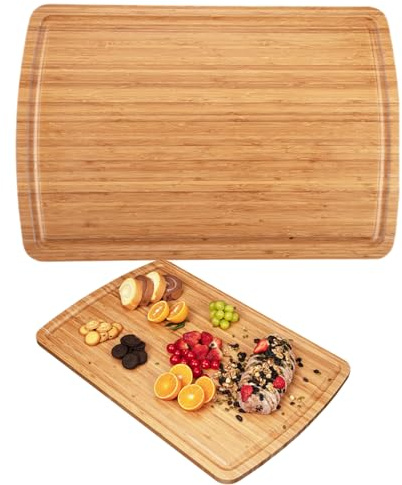 30 Extra Large Bamboo Cutting Boards for Kitchen, Wooden Chopping Board with Juice Groove, Reversible Butcher Block Cutting Board Carving Board for Meat Turkey Veggies, 30 x 20 Inch