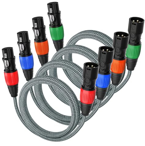 huaham XLR Kabel 4Pack 1m, Mikrofonkabel Nylon geflochtene XLR Stecker auf Weiblich Balancierte 3-PIN Mikrofonkabel kompatibel mit Mixer, Aufnahmestudio, Lautsprechersystemen und mehr