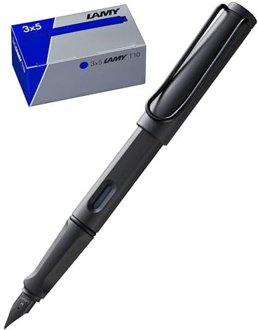 Lamy Set aus 1x safari Füllhalter 017 in umbra Feder Mittel und 1x T10 3er Set Tintenpatronen in original Umkarton - Tintenfarbe blau
